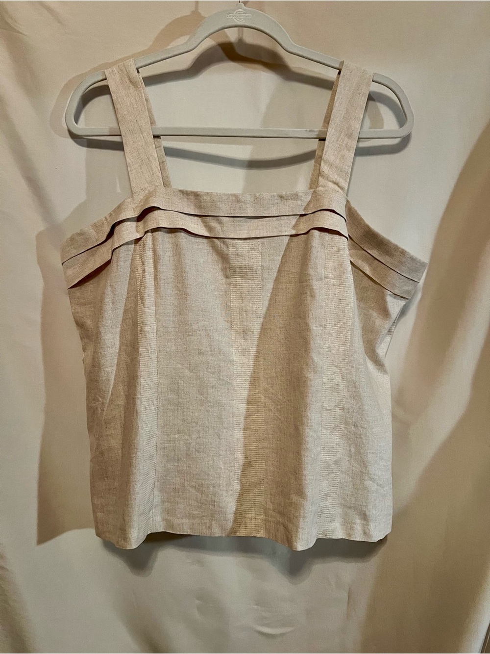 Vintage Givenchy En Plus Linen-Blend Square Neck Tank Top Neutral Beige Size 20W